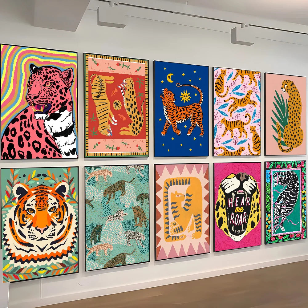 Wild Leopard Tiger Vase Flower Girl Power Poster Self-adhesive Art Waterproof Paper Sticker Coffee House Bar Room Wall Decor Wild Leopard Tiger Vase Flower Girl Power Poster Self-adhesive Art Waterproof Paper Sticker Coffee House Bar Room Wall Decor